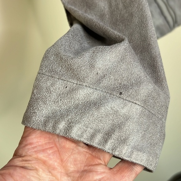 SW3 Bespoke GRAY SUEDE LEATHER-LOOK FAUX MOTO BIKER JACKET Size Large - Picture 9 of 14